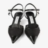 Aren Sling Back 45 Czarne sandałki z paskiem wokół kostki, wykonane ze skóry Spazzolato i siateczki z motywem serca, z zawieszką w kształcie perły