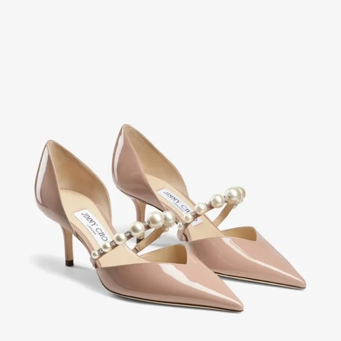 Aurelie 65 – czółenka z lakierowanej skóry w kolorze baletowego różu z ozdobą z pereł