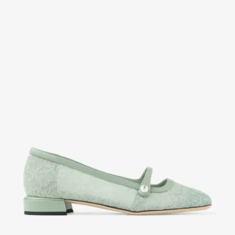Baleriny Elisa Verde Jimmy Choo z koronki i skóry spazzolato
