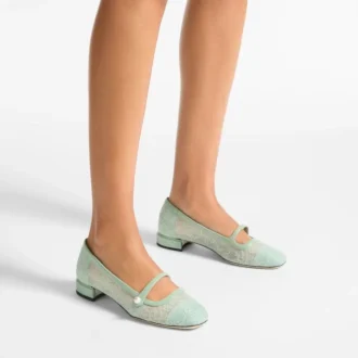 Baleriny Elisa Verde Jimmy Choo z koronki i skóry spazzolato