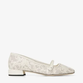 Baleriny Elisa w kolorze latte Perforowane baleriny Jimmy Choo z koronki nappa