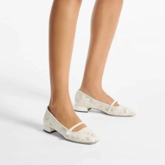 Baleriny Elisa w kolorze latte Perforowane baleriny Jimmy Choo z koronki nappa