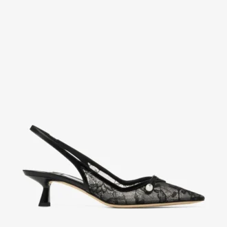 Czarne czółenka Amita 45 jimmy choo z koronką i wykończeniem spazzolato