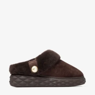 Diamond Maxi Mule F – klapki z zamszu w kolorze czekoladowym z owczą skórą