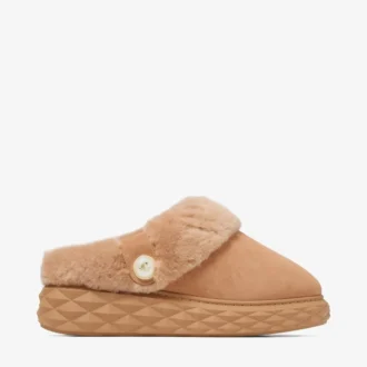 Diamond Maxi Mule F Klapki z zamszu w kolorze toffi z owczą skórą