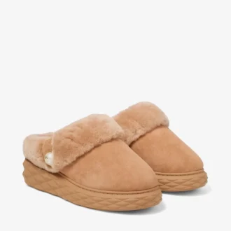 Diamond Maxi Mule F Klapki z zamszu w kolorze toffi z owczą skórą