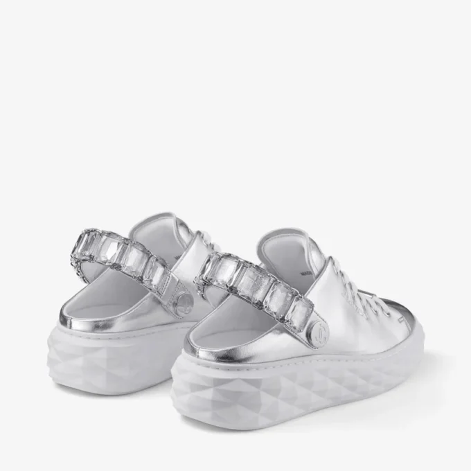 Diamond Sling – srebrne metaliczne skórzane pantofle sportowe z kryształowym paskiem Diamond Sling – srebrne metaliczne skórzane pantofle sportowe z kryształowym paskiem