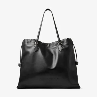 Duża czarna torba z nappa z sznurkiem i wytłoczonym logo jimmy choo