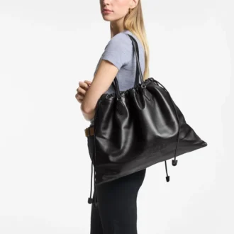 Duża czarna torba z nappa z sznurkiem i wytłoczonym logo jimmy choo