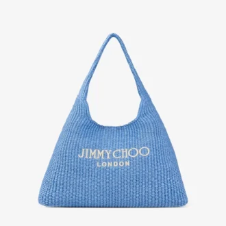 Duża torba na ramię Beach Diamond Hobo z rafii w kolorze ocean blue i ecru