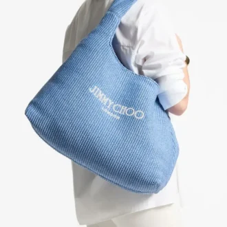 Duża torba na ramię Beach Diamond Hobo z rafii w kolorze ocean blue i ecru