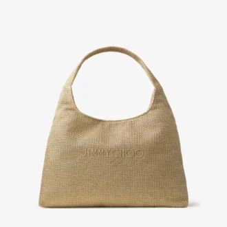 Duża torebka na ramię Beach Diamond Hobo w kolorze złotym i ciemnym cappuccino z metalicznej rafii