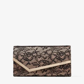 Emmie Czarna i baletowo-różowa kopertówka Jimmy Choo z koronką