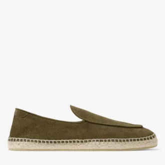 Espadryle z sznurowaniem w kolorze winorośli z aksamitnej zamszowej skóry w kolorze mchu z wygrawerowanymi detalami Espadryle z sznurowaniem w kolorze winorośli z aksamitnej zamszowej skóry w kolorze mchu z wygrawerowanymi detalami