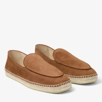 Espadryle z sznurowaniem w kształcie winorośli, z aksamitnej zamszowej skóry w kolorze cygarowym z wytłoczonym wzorem Espadryle z sznurowaniem w kształcie winorośli, z aksamitnej zamszowej skóry w kolorze cygarowym z wytłoczonym wzorem