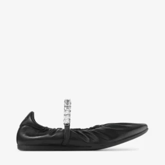 Jade Ballerina Czarne baleriny z miękkiej skóry nappa z paskiem z kryształkami Jade Ballerina Czarne baleriny z miękkiej skóry nappa z paskiem z kryształkami