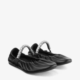 Jade Ballerina Czarne baleriny z miękkiej skóry nappa z paskiem z kryształkami Jade Ballerina Czarne baleriny z miękkiej skóry nappa z paskiem z kryształkami
