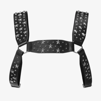 Jimmy Choo Noir Kei Ninomiya All Stars Harness Czarny pas z gładkiej skóry cielęcej z metalowymi zdobieniami w kształcie gwiazdek
