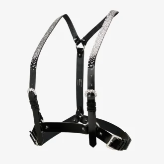 Jimmy Choo Noir Kei Ninomiya Crystals Harness Czarna, błyszcząca skórzana uprząż z kryształowymi zdobieniami nakładanymi na gorąco