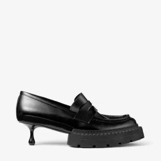 Jimmy Choo Noir Kei Ninomiya Maxi Loafer Czarne mokasyny z polerowanej skóry cielęcej Jimmy Choo Noir Kei Ninomiya Maxi Loafer Czarne mokasyny z polerowanej skóry cielęcej
