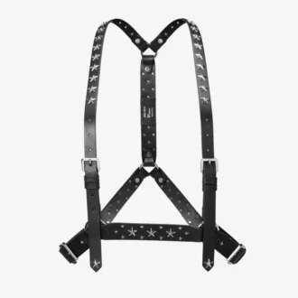 Jimmy Choo Noir Kei Ninomiya Single Star Harness Czarna uprząż z gładkiej skóry cielęcej z metalowymi ozdobami w kształcie gwiazdek