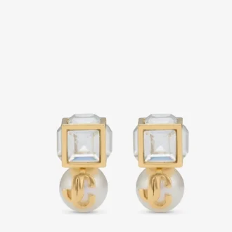 Kolczyki Jc Pearl Cube Studs ze złota z perłą i kryształową kostką