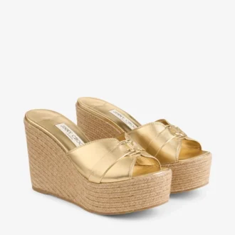 leda wedge 100 zote klapki na koturnie z metalicznej skry nappa 2 330x330 - Leda Wedge 100 Złote klapki na koturnie z metalicznej sk&oacute;ry nappa