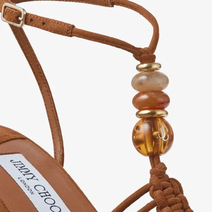Lemi Wedge 100 Tan Mix – zamszowe sandały na koturnie z koralikami Lemi Wedge 100 Tan Mix – zamszowe sandały na koturnie z koralikami