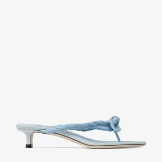 Liss 35 Riviera Blue – klapki z miękkiej skóry rękawiczkowej i płótna w cętki z kokardką z nappa Liss 35 Riviera Blue – klapki z miękkiej skóry rękawiczkowej i płótna w cętki z kokardką z nappa