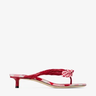 Liss 35 Ruby Red Mix Sandały typu mule z mieszanej bawełny w kratkę z kokardką w kratkę Liss 35 Ruby Red Mix Sandały typu mule z mieszanej bawełny w kratkę z kokardką w kratkę