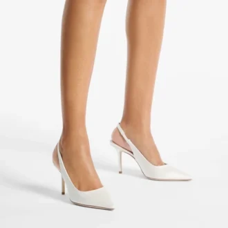 Love Sling Back 85 Satynowe czółenka w kolorze kości słoniowej