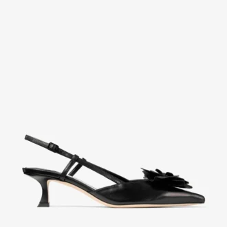 Mimmi Sling Back 50 Czarne błyszczące sandałki z nappa z korsażem z koronki nappa