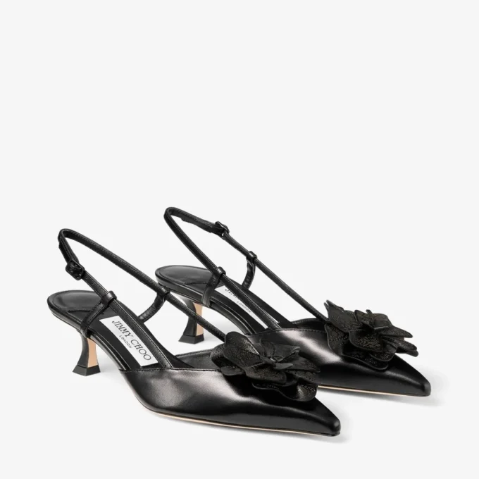 Mimmi Sling Back 50 Czarne błyszczące sandałki z nappa z korsażem z koronki nappa Mimmi Sling Back 50 Czarne błyszczące sandałki z nappa z korsażem z koronki nappa