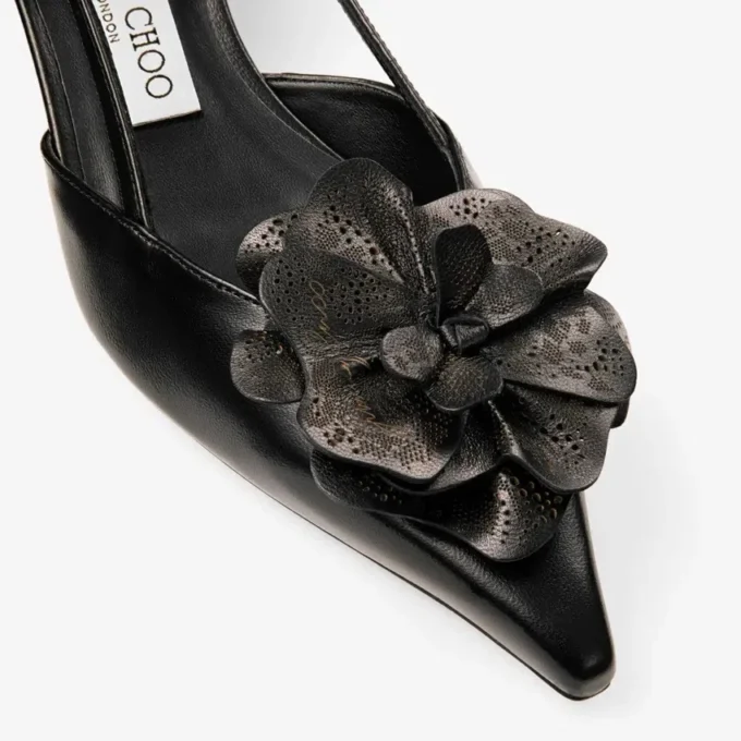 Mimmi Sling Back 50 Czarne błyszczące sandałki z nappa z korsażem z koronki nappa Mimmi Sling Back 50 Czarne błyszczące sandałki z nappa z korsażem z koronki nappa