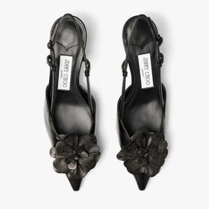 Mimmi Sling Back 50 Czarne błyszczące sandałki z nappa z korsażem z koronki nappa Mimmi Sling Back 50 Czarne błyszczące sandałki z nappa z korsażem z koronki nappa