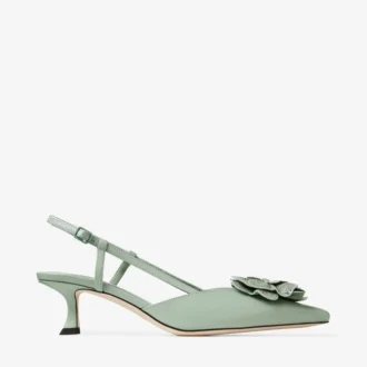 Mimmi Sling Back 50 Verde – błyszczące sandałki z nappa z perforowaną koronką jimmy choo
