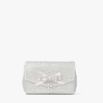 Mini torba z miękką kokardką Mini torba z satyny w kolorze kości słoniowej z kryształową kokardką Mini torba z miękką kokardką Mini torba z satyny w kolorze kości słoniowej z kryształową kokardką