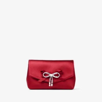 Mini torba z miękką kokardką w kolorze rubinowej czerwieni z kryształową kokardką Mini torba z miękką kokardką w kolorze rubinowej czerwieni z kryształową kokardką