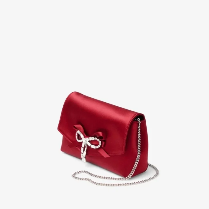 Mini torba z miękką kokardką w kolorze rubinowej czerwieni z kryształową kokardką Mini torba z miękką kokardką w kolorze rubinowej czerwieni z kryształową kokardką