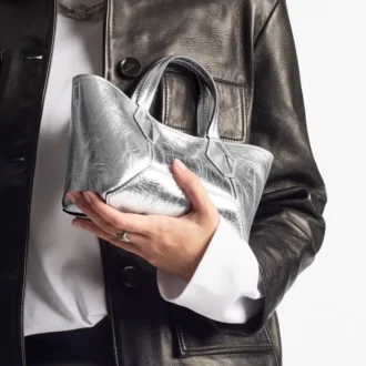 Mini torebka Diamond Tote z metalicznej skóry w stylu vintage w kolorze srebrnym