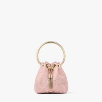 Mini torebka typu bucket z satyny Bon Bon Rose i koronki Jimmy Choo