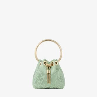 Mini torebka typu bucket z satyny Bon Bon Verde i koronki Jimmy Choo