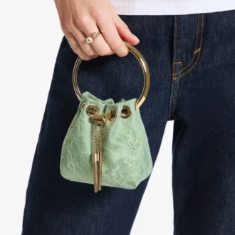 Mini torebka typu bucket z satyny Bon Bon Verde i koronki Jimmy Choo