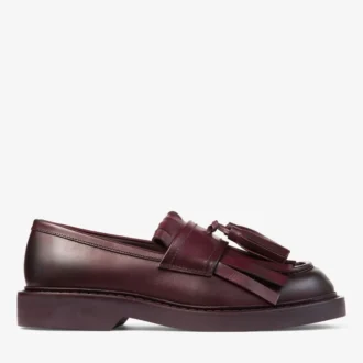 Mokasyny Buff Fringe z frędzlami Mokasyny z woskowanej skóry cielęcej w kolorze głębokiego merlot Mokasyny Buff Fringe z frędzlami Mokasyny z woskowanej skóry cielęcej w kolorze głębokiego merlot