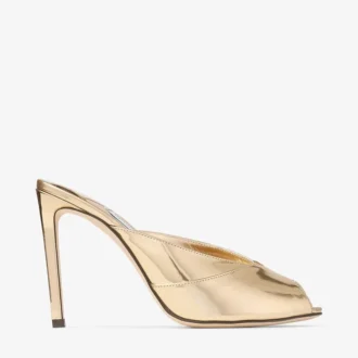 Mule Brigitte 100 ze złotej skóry Liquid Metal
