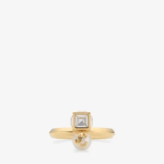 Pierścionek Jc Pearl Cube Złoty metalowy pierścionek z perłą i kryształową kostką Pierścionek Jc Pearl Cube Złoty metalowy pierścionek z perłą i kryształową kostką