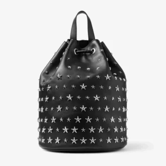 Plecak Jimmy Choo Noir Kei Ninomiya Czarny plecak ze skóry nappa z metalowymi zdobieniami w kształcie gwiazdek