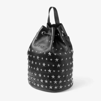 Plecak Jimmy Choo Noir Kei Ninomiya Czarny plecak ze skóry nappa z metalowymi zdobieniami w kształcie gwiazdek