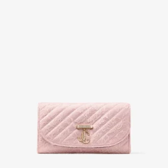 Portfel Curve z łańcuszkiem Portfel Jimmy Choo z pikowanej skóry w kolorze różowym z kryształowym paskiem jimmy choo