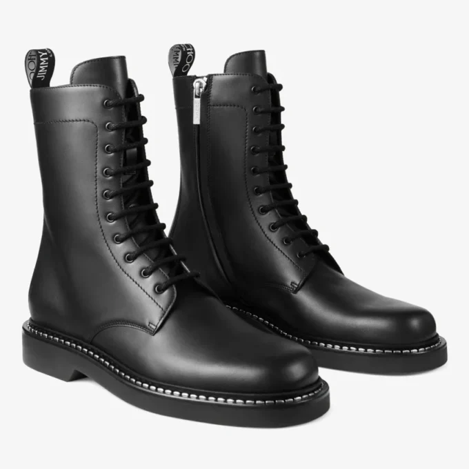 Rowan Derby Boot Czarne botki z gładkiej skóry cielęcej z metalowymi detalami Rowan Derby Boot Czarne botki z gładkiej skóry cielęcej z metalowymi detalami